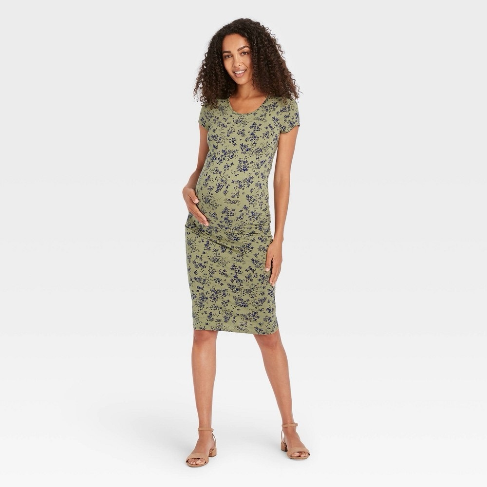 Short Sleeve T-Shirt Maternity Dress -Isabel Maternity by Ingrid Green Floral XS